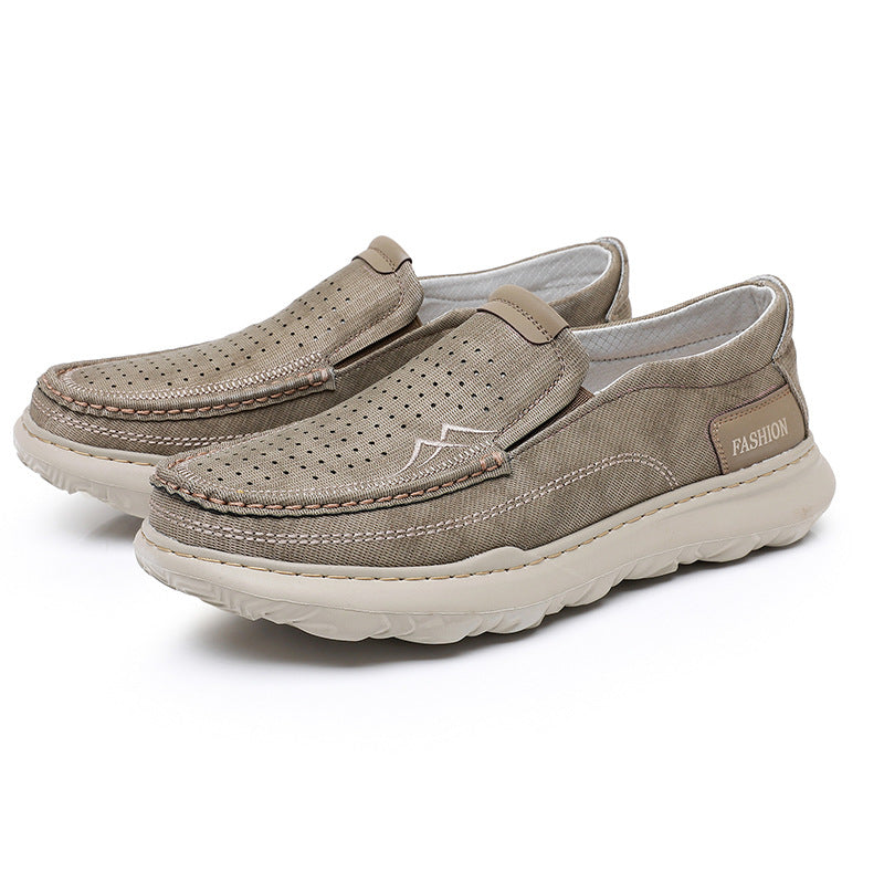 Summer men's net shoes, anti-slip cowhide soft soles, breathable mesh upper, middle-aged and elderly dad shoes, old Beijing cloth shoes, mesh upper shoes for men